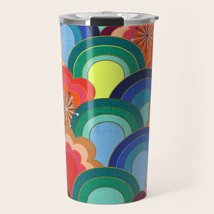 70s rainbow flowers sunset colors Travel Mug Gallery Image 1