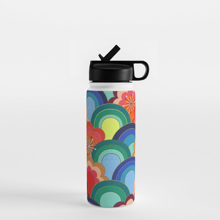 70s rainbow flowers sunset colors Water Bottle Gallery Image 1