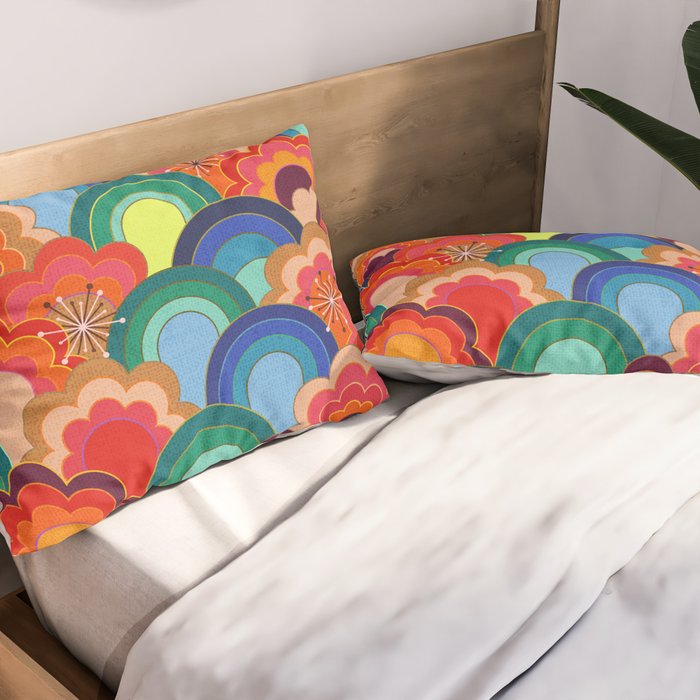 70s rainbow flowers sunset colors Pillow Sham Gallery Image 2