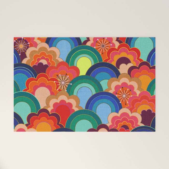 70s rainbow flowers sunset colors Welcome Mat Gallery Image 1