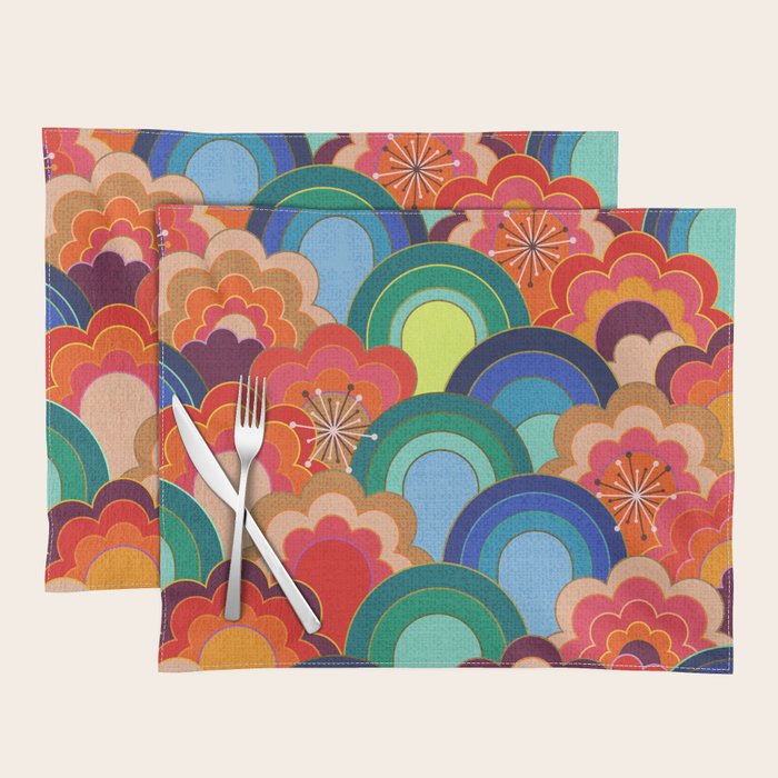 70s rainbow flowers sunset colors Placemat Gallery Image 1