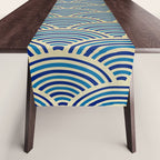 Festive, Art Deco, Wave, Pattern, Blue and Gold Table Runner Gallery Image 1
