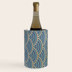 Festive, Art Deco, Wave, Pattern, Blue and Gold Wine Chiller Gallery Image 2