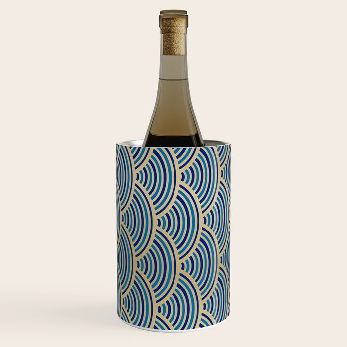 Festive, Art Deco, Wave, Pattern, Blue and Gold Wine Chiller Gallery Image 3