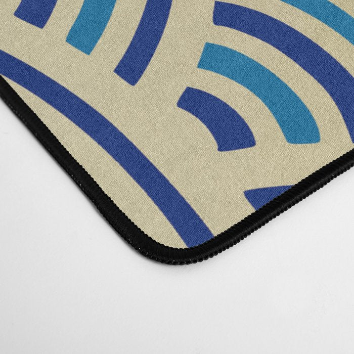 Festive, Art Deco, Wave, Pattern, Blue and Gold Desk Mat Gallery Image 4