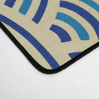 Festive, Art Deco, Wave, Pattern, Blue and Gold Desk Mat Gallery Image 4