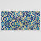Festive, Art Deco, Wave, Pattern, Blue and Gold Desk Mat Gallery Image 3