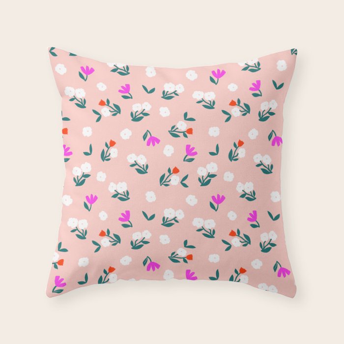 Dainty Blooms Pattern - Pink Throw Pillow Gallery Image 6