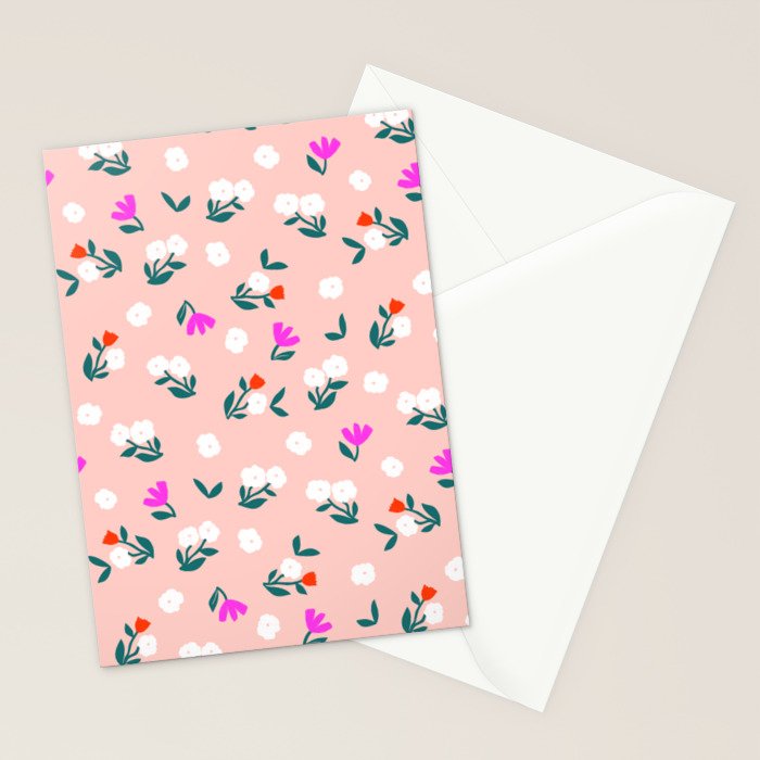 Dainty Blooms Pattern - Pink Stationery Card Gallery Image 2
