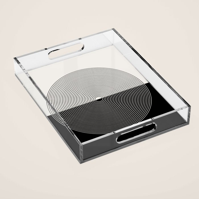 Circular Lines III Black & White Acrylic Tray Gallery Image 1
