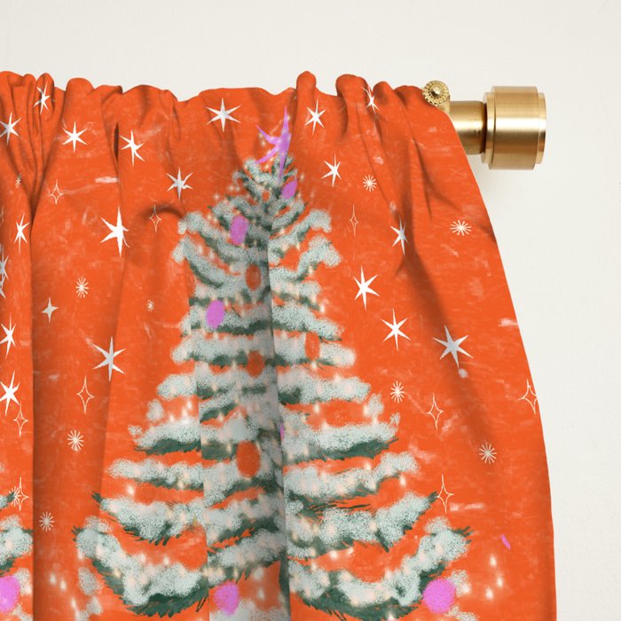 Seasons Greetings Snowy Christmas Tree with Presents Window Curtain Gallery Image 2