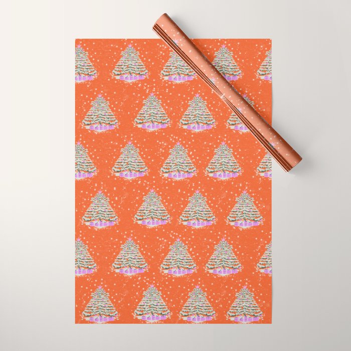 Seasons Greetings Snowy Christmas Tree with Presents Wrapping Paper Gallery Image 1