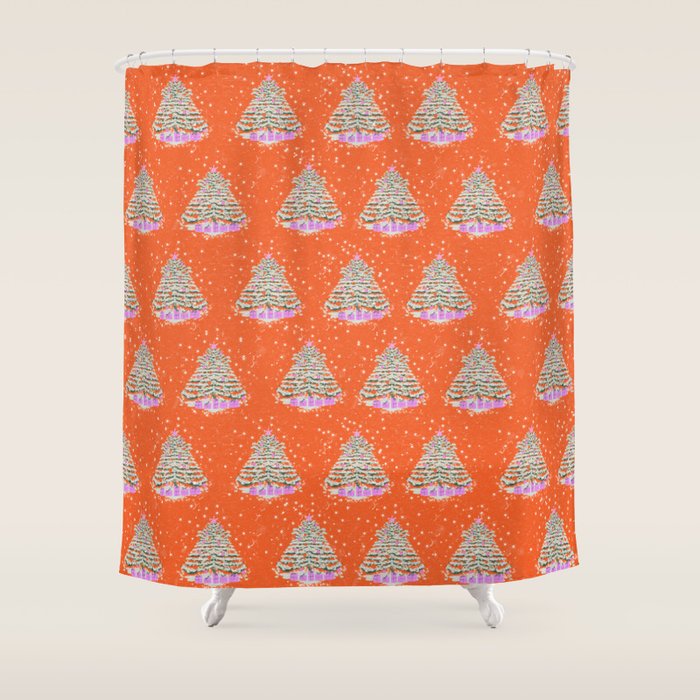 Seasons Greetings Snowy Christmas Tree with Presents Shower Curtain Gallery Image 1