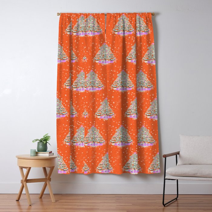 Seasons Greetings Snowy Christmas Tree with Presents Window Curtain Gallery Image 5