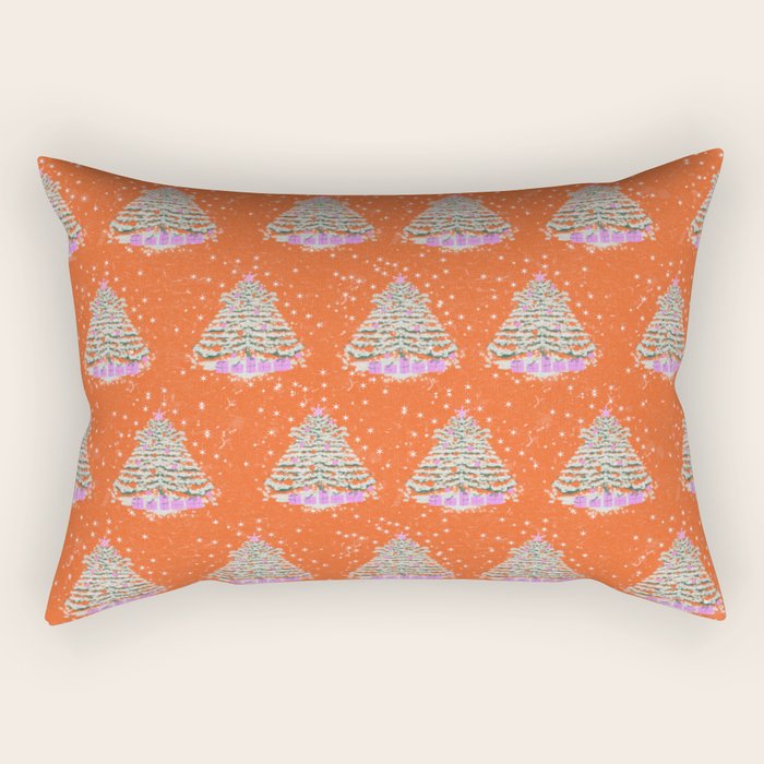 Seasons Greetings Snowy Christmas Tree with Presents Rectangular Pillow Gallery Image 2
