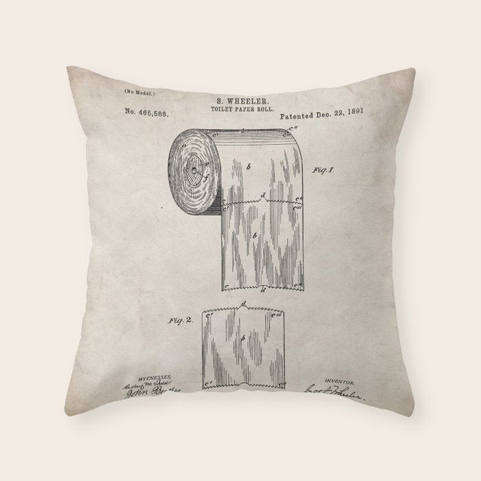 Toilet Paper Patent - Bathroom Art - Antique Throw Pillow Gallery Image 1