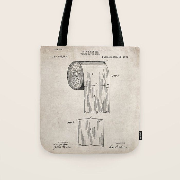 Toilet Paper Patent - Bathroom Art - Antique Tote Bag Gallery Image 1