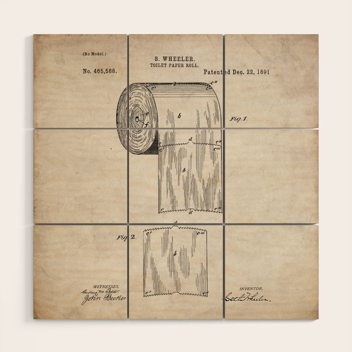 Toilet Paper Patent - Bathroom Art - Antique Wood Wall Art Gallery Image 1