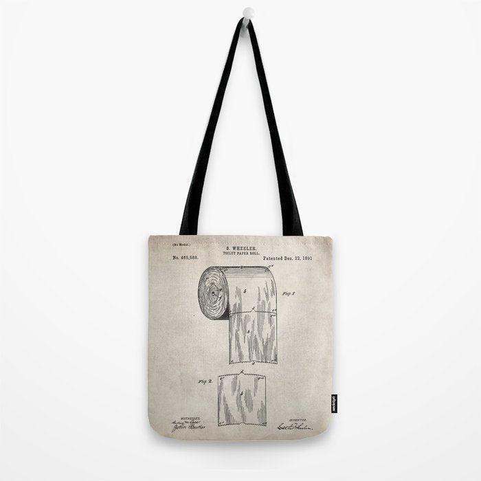Toilet Paper Patent - Bathroom Art - Antique Tote Bag Gallery Image 2