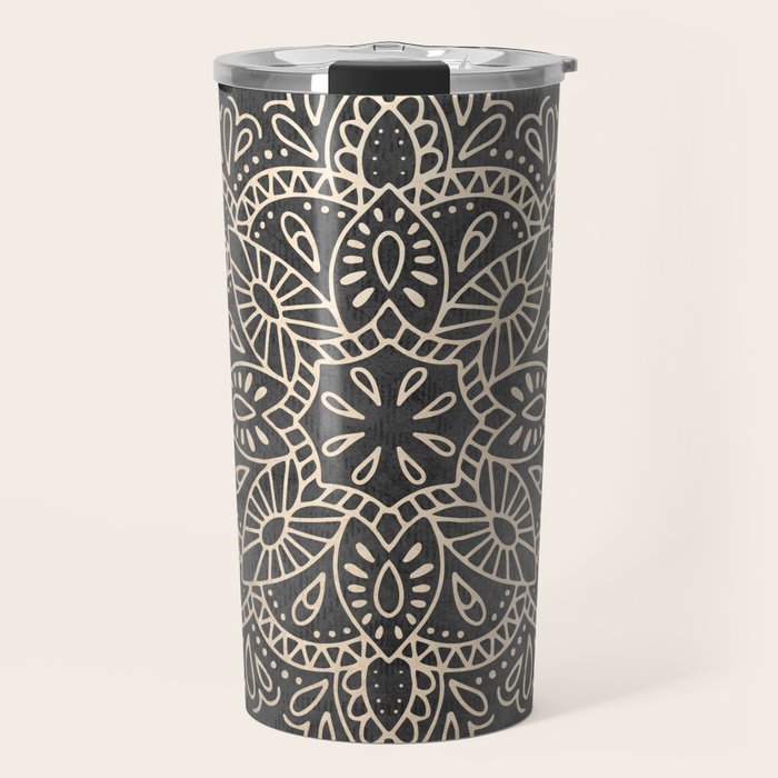 Mandala White Gold on Dark Gray Travel Mug Gallery Image 1