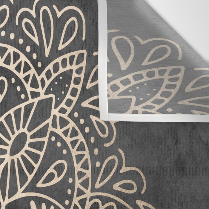 Mandala White Gold on Dark Gray Wall Tapestry Gallery Image 3