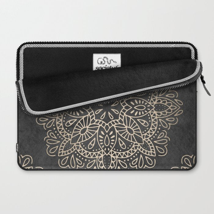 Mandala White Gold on Dark Gray Laptop Sleeve Gallery Image 2