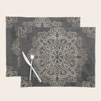 Mandala White Gold on Dark Gray Placemat Gallery Image 1