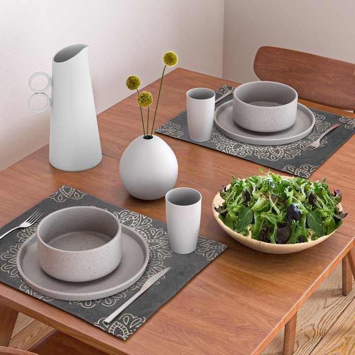 Mandala White Gold on Dark Gray Placemat Gallery Image 2