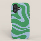 Green and Light Blue Modern Retro Liquid Swirl Abstract Pattern iPhone Case Gallery Image 1