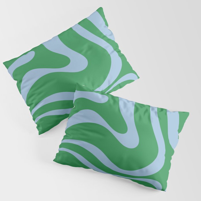 Green and Light Blue Modern Retro Liquid Swirl Abstract Pattern Pillow Sham Gallery Image 3