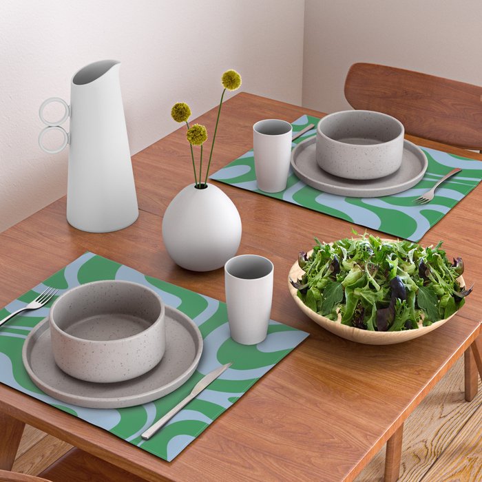 Green and Light Blue Modern Retro Liquid Swirl Abstract Pattern Placemat Gallery Image 2