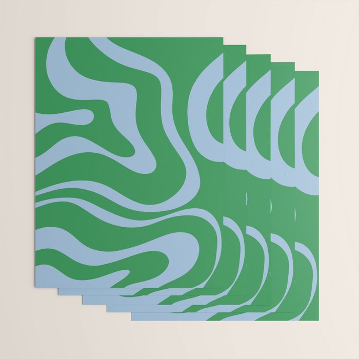 Green and Light Blue Modern Retro Liquid Swirl Abstract Pattern Wrapping Paper Gallery Image 3