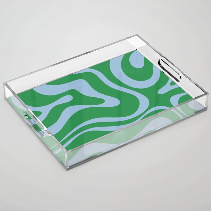 Green and Light Blue Modern Retro Liquid Swirl Abstract Pattern Acrylic Tray Gallery Image 1