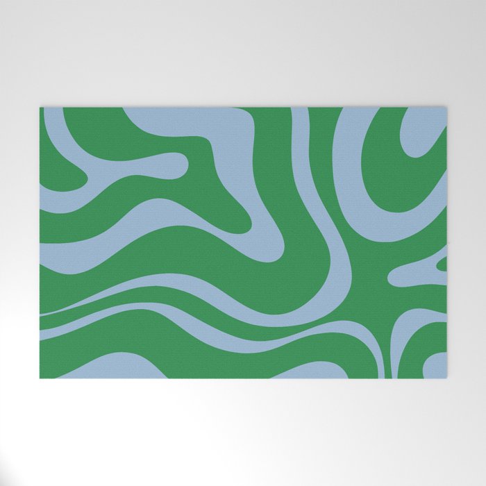 Green and Light Blue Modern Retro Liquid Swirl Abstract Pattern Welcome Mat Gallery Image 1
