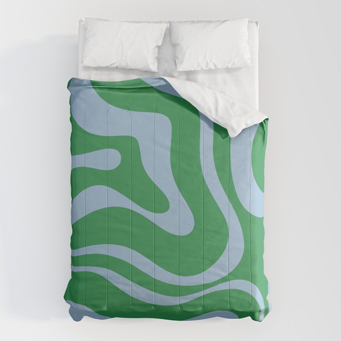Green and Light Blue Modern Retro Liquid Swirl Abstract Pattern Comforter Gallery Image 6