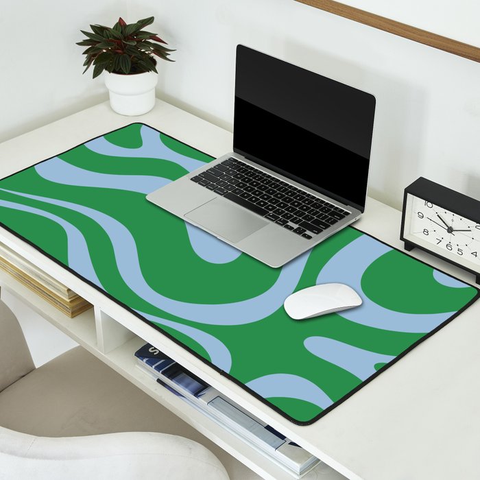 Green and Light Blue Modern Retro Liquid Swirl Abstract Pattern Desk Mat Gallery Image 2