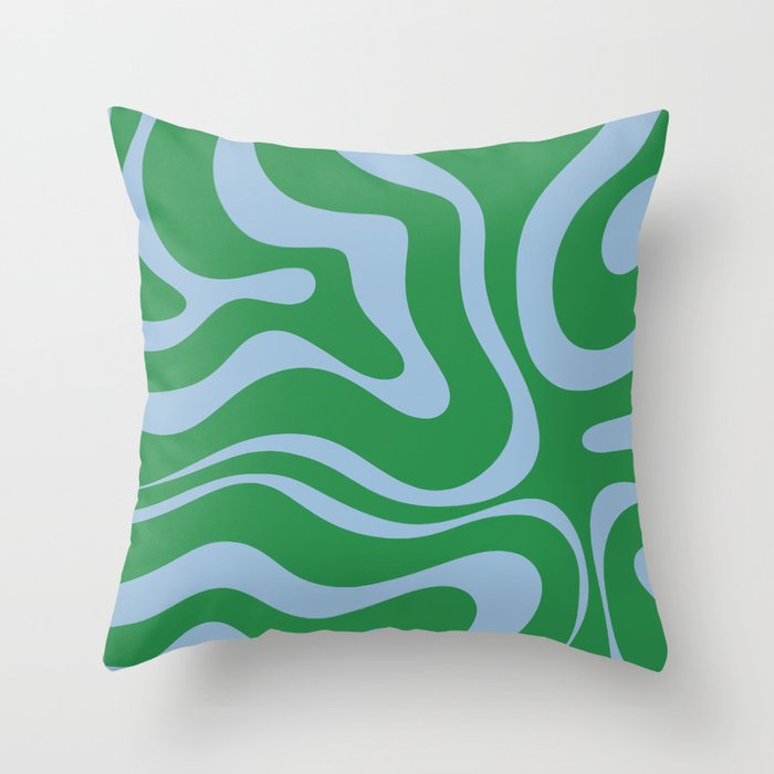 Green and Light Blue Modern Retro Liquid Swirl Abstract Pattern Throw Pillow Gallery Image 6