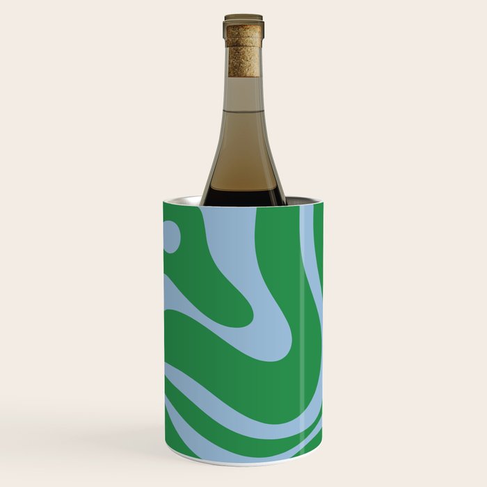 Green and Light Blue Modern Retro Liquid Swirl Abstract Pattern Wine Chiller Gallery Image 1