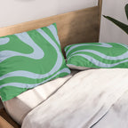 Green and Light Blue Modern Retro Liquid Swirl Abstract Pattern Pillow Sham Gallery Image 2