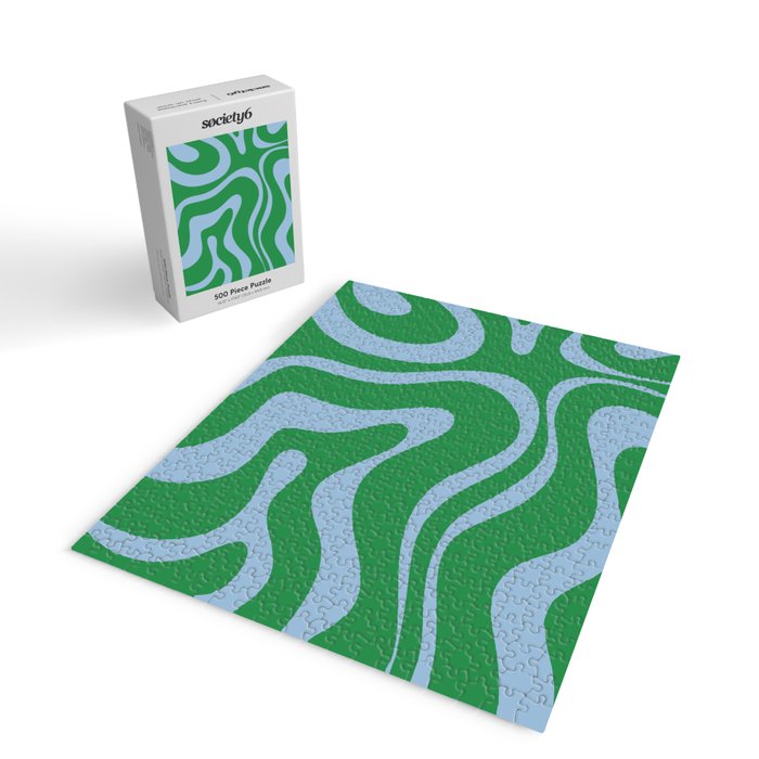 Green and Light Blue Modern Retro Liquid Swirl Abstract Pattern Jigsaw Puzzle Gallery Image 2