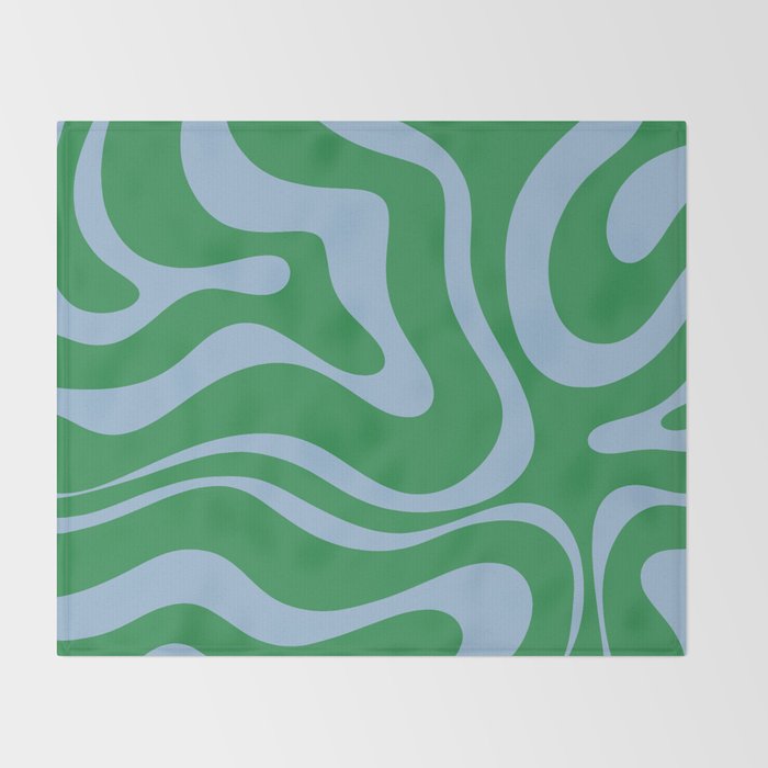 Green and Light Blue Modern Retro Liquid Swirl Abstract Pattern Throw Blanket Gallery Image 2