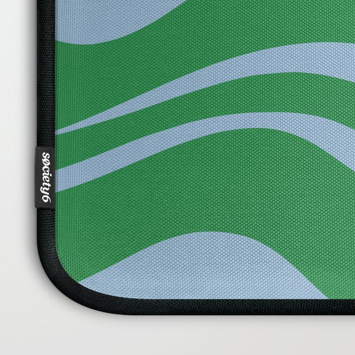 Green and Light Blue Modern Retro Liquid Swirl Abstract Pattern Laptop Sleeve Gallery Image 3