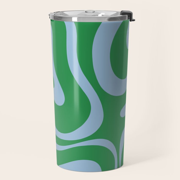 Green and Light Blue Modern Retro Liquid Swirl Abstract Pattern Travel Mug Gallery Image 2