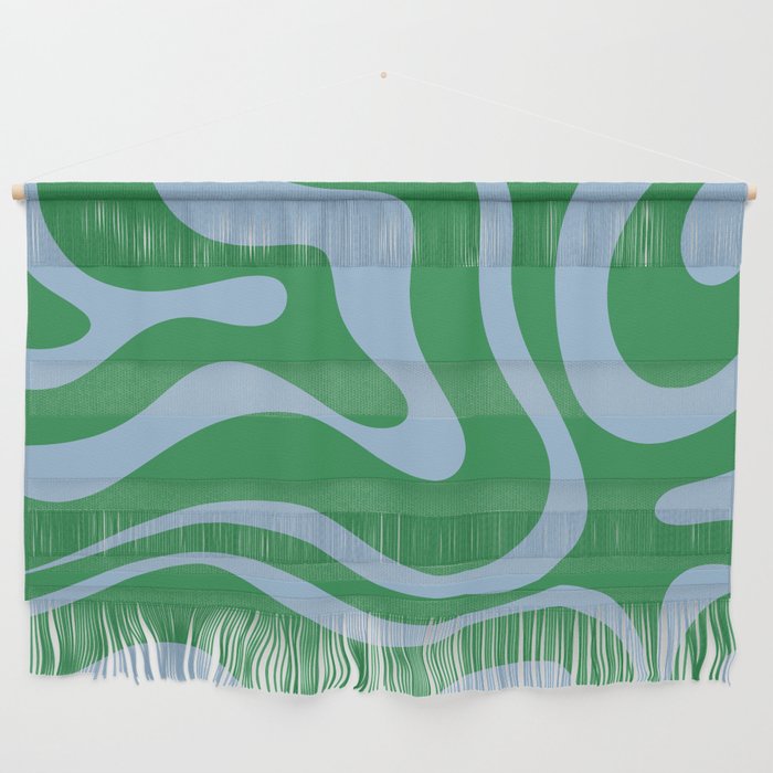 Green and Light Blue Modern Retro Liquid Swirl Abstract Pattern Wall Hanging Gallery Image 1