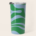 Green and Light Blue Modern Retro Liquid Swirl Abstract Pattern Travel Mug Gallery Image 3
