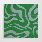 Green and Light Blue Modern Retro Liquid Swirl Abstract Pattern Wood Wall Art Gallery Image 1