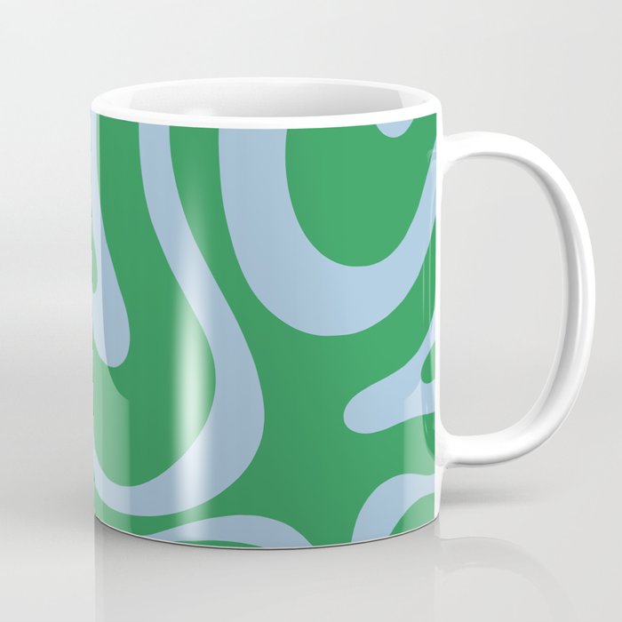 Green and Light Blue Modern Retro Liquid Swirl Abstract Pattern Coffee Mug Gallery Image 1