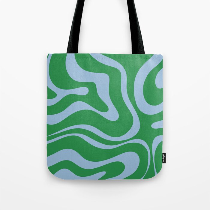 Green and Light Blue Modern Retro Liquid Swirl Abstract Pattern Tote Bag Gallery Image 1