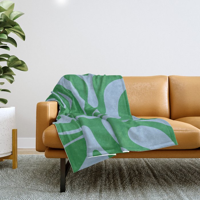 Green and Light Blue Modern Retro Liquid Swirl Abstract Pattern Throw Blanket Gallery Image 1