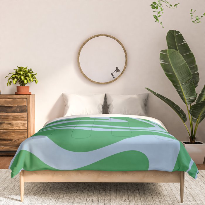 Green and Light Blue Modern Retro Liquid Swirl Abstract Pattern Comforter Gallery Image 3